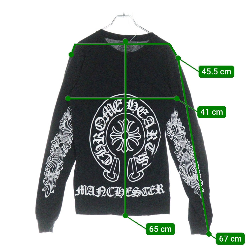 CHROME HEARTS(クロムハーツ) Manchester Limited Floral Cross Horseshoe マンチェスター ホースシュー 袖フローラルクロス クルーネック 長袖Tシャツ ブラック