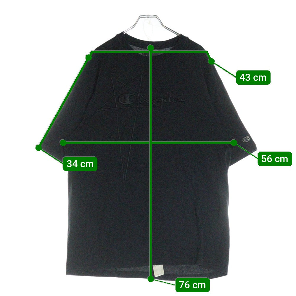 Rick Owens(リックオウエンス) 21SS ×Champion チャンピオン フロントロゴ 半袖Tシャツ カットソー ブラック CM21S0010-216762