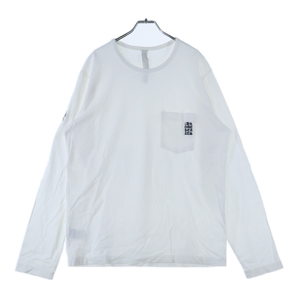 CHROME HEARTS(クロムハーツ) YNOT L/S TEE フロントロゴ刺繍 袖CHクロス刺繍 クルーネック 長袖Tシャツ ホワイト