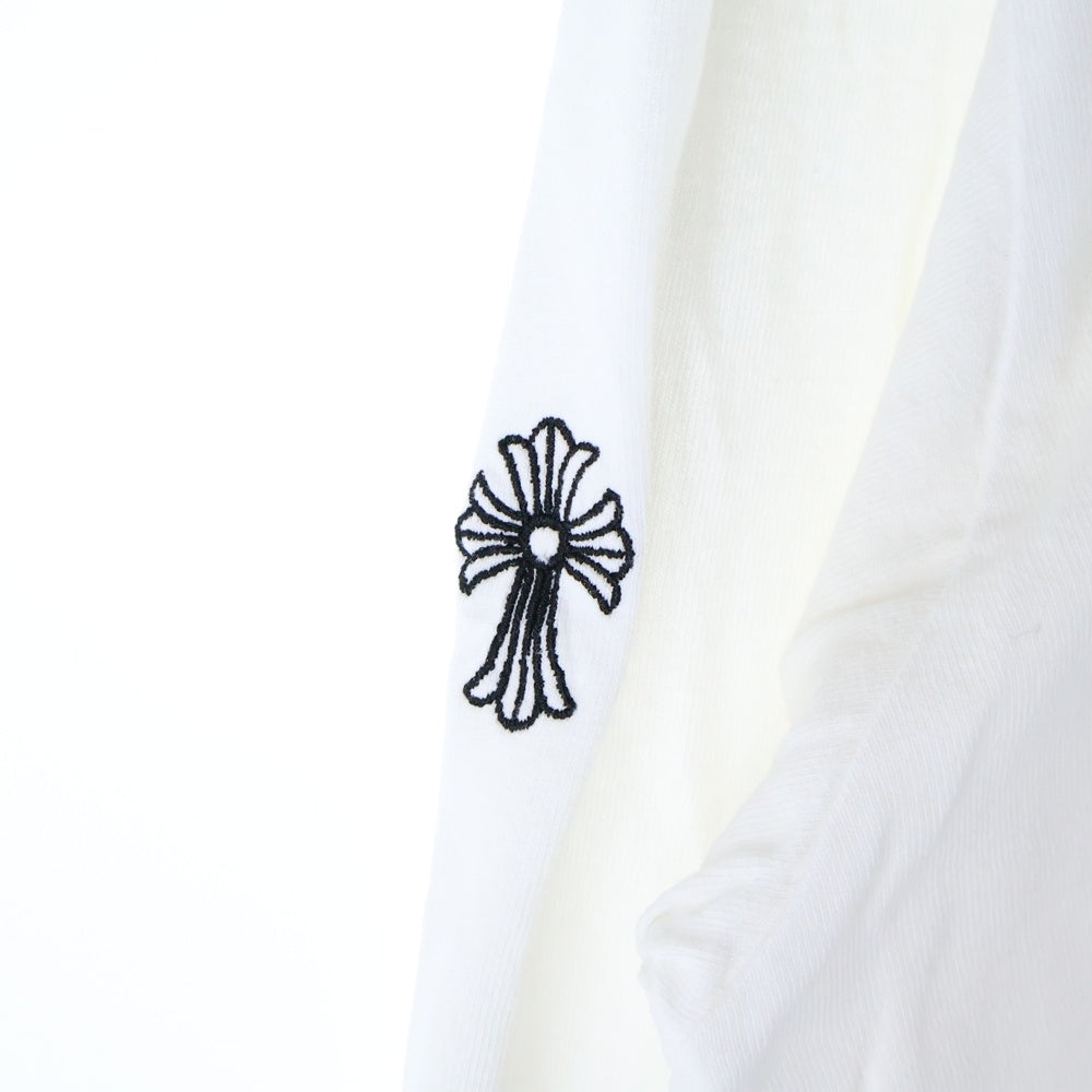 CHROME HEARTS(クロムハーツ) YNOT L/S TEE フロントロゴ刺繍 袖CHクロス刺繍 クルーネック 長袖Tシャツ ホワイト