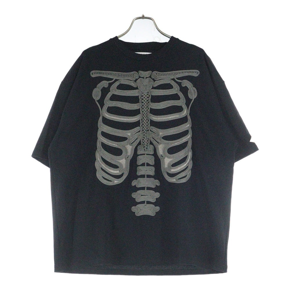 PASSION DESIRE(パッションデザイア) CORD EMBROIDERED T-SHIRT BONES コード刺繍半袖Tシャツ クルーネックカットソー ブラック PD25SC03