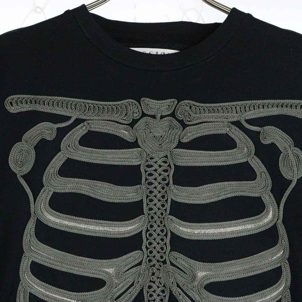 PASSION DESIRE(パッションデザイア) CORD EMBROIDERED T-SHIRT BONES コード刺繍半袖Tシャツ クルーネックカットソー ブラック PD25SC03