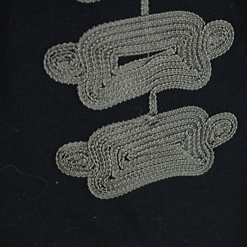PASSION DESIRE(パッションデザイア) CORD EMBROIDERED T-SHIRT BONES コード刺繍半袖Tシャツ クルーネックカットソー ブラック PD25SC03