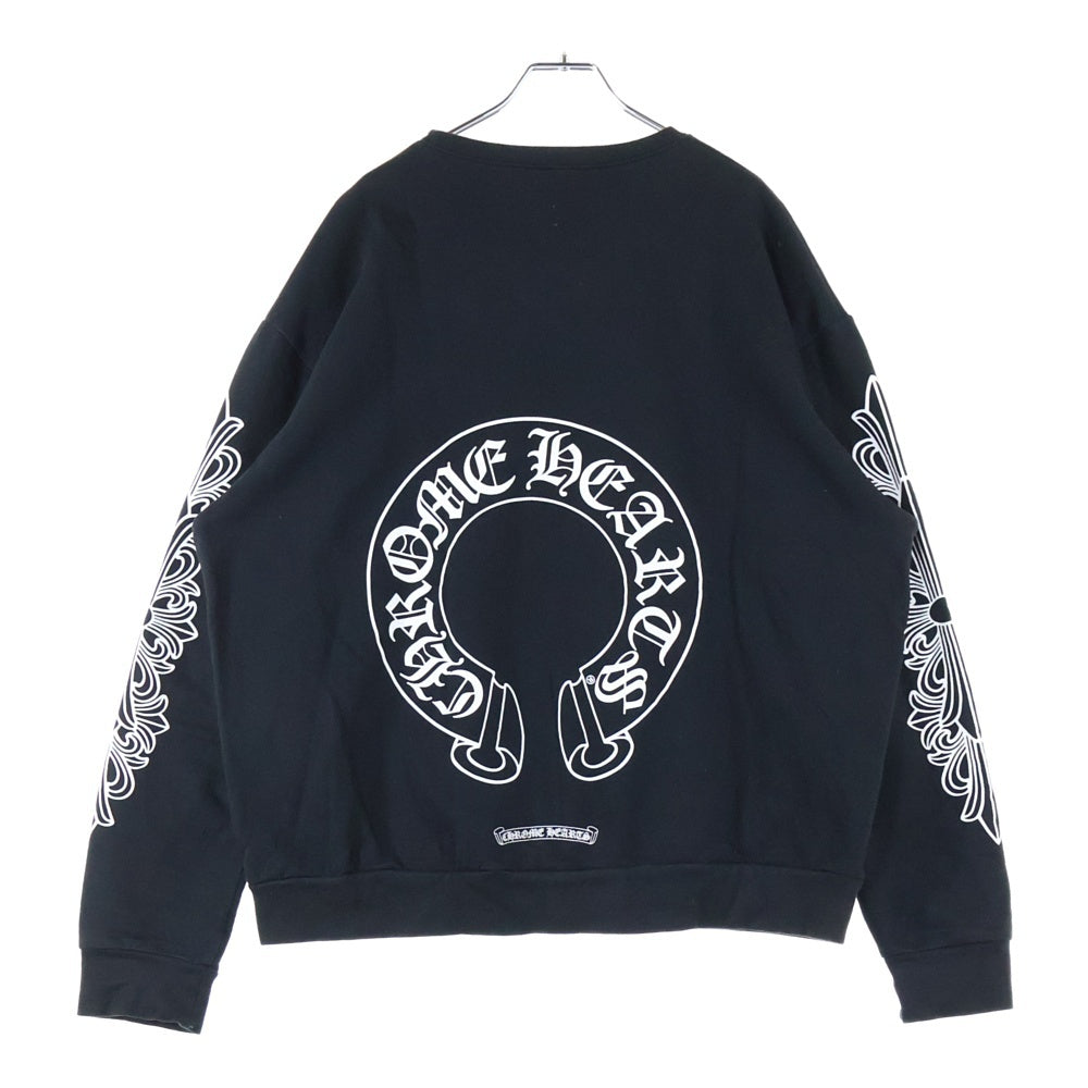 CHROME HEARTS(クロムハーツ) Horseshoe Crewneck Sweatshirt ホースシュープリント 袖フローラル クルーネックスウェットトレーナー ブラック