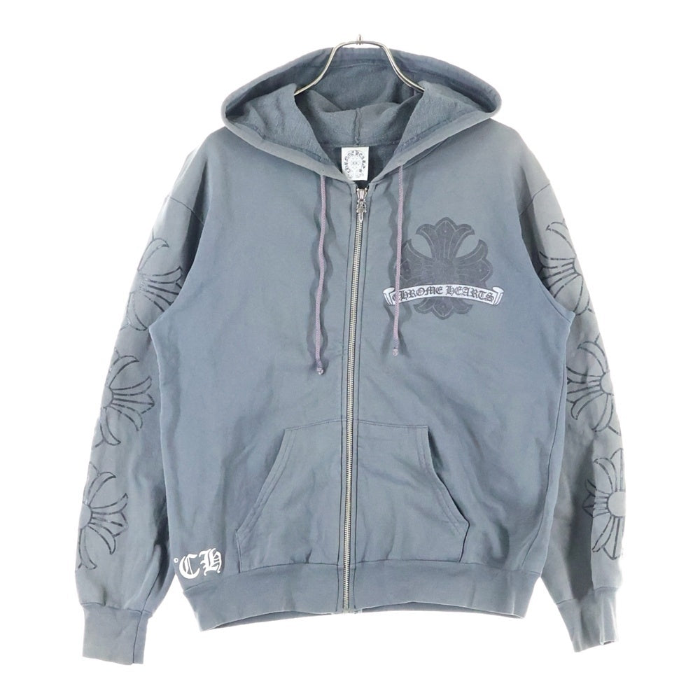 CHROME HEARTS(クロムハーツ) OLD CH PLUS 袖CHプラスプリント ジップアップ パーカー グレー