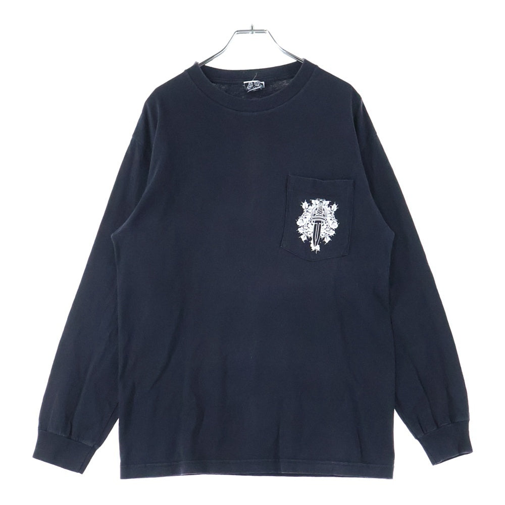 CHROME HEARTS(クロムハーツ) OLD Dagger Logo Print Long TEE オールドモデル フロントダガーロゴ 袖フローラルプリント 長袖Tシャツ カットソー ブラック/ホワイト