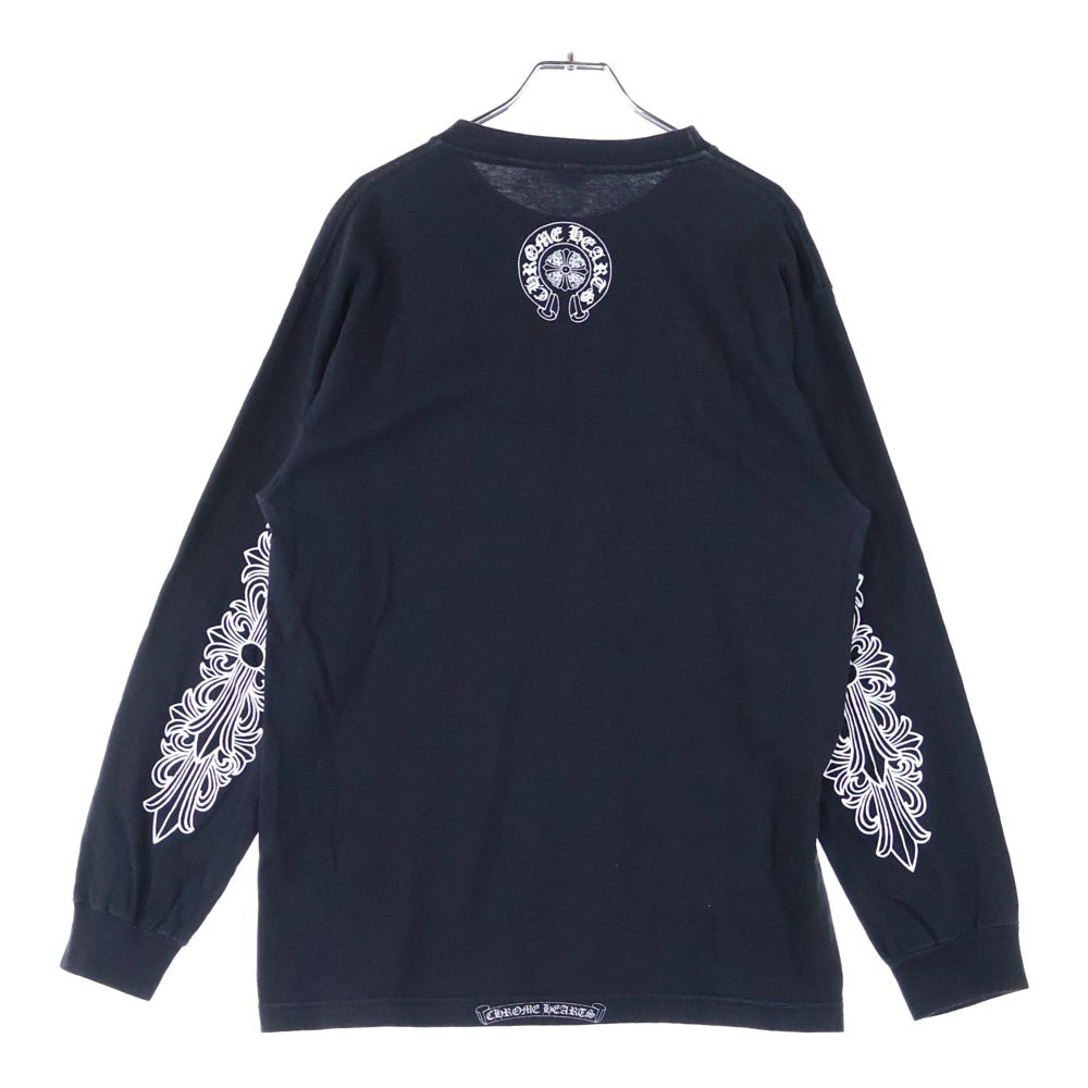 CHROME HEARTS(クロムハーツ) OLD Dagger Logo Print Long TEE オールドモデル フロントダガーロゴ 袖フローラルプリント 長袖Tシャツ カットソー ブラック/ホワイト