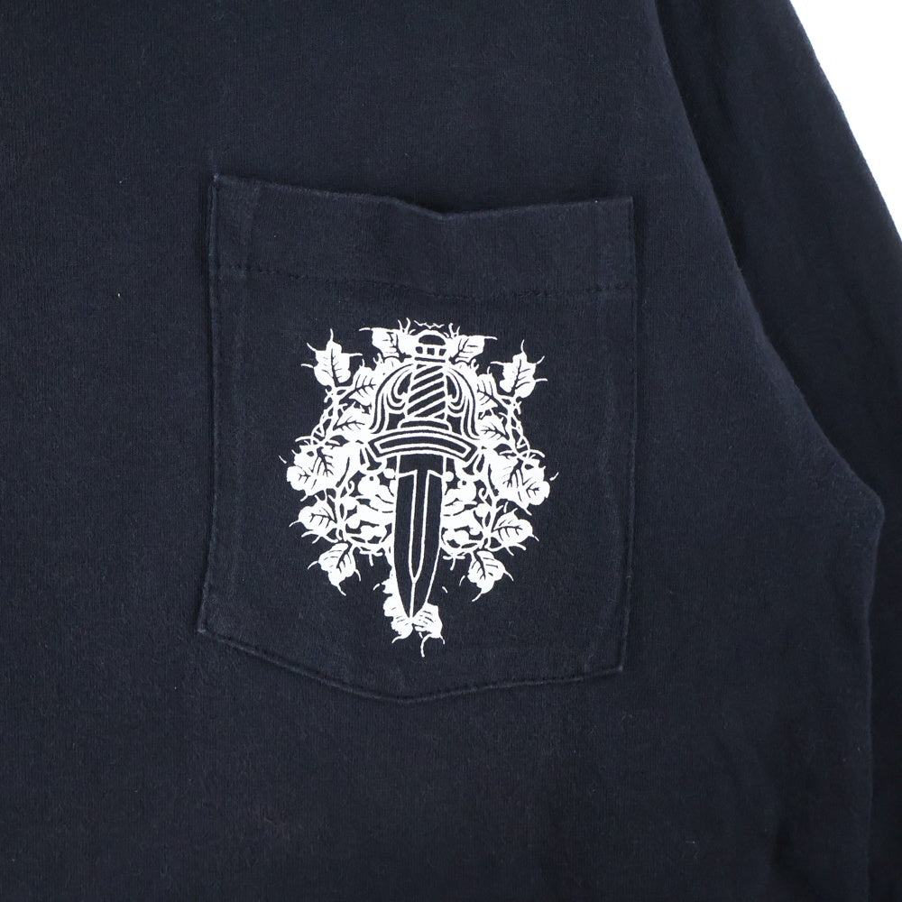CHROME HEARTS(クロムハーツ) OLD Dagger Logo Print Long TEE オールドモデル フロントダガーロゴ 袖フローラルプリント 長袖Tシャツ カットソー ブラック/ホワイト