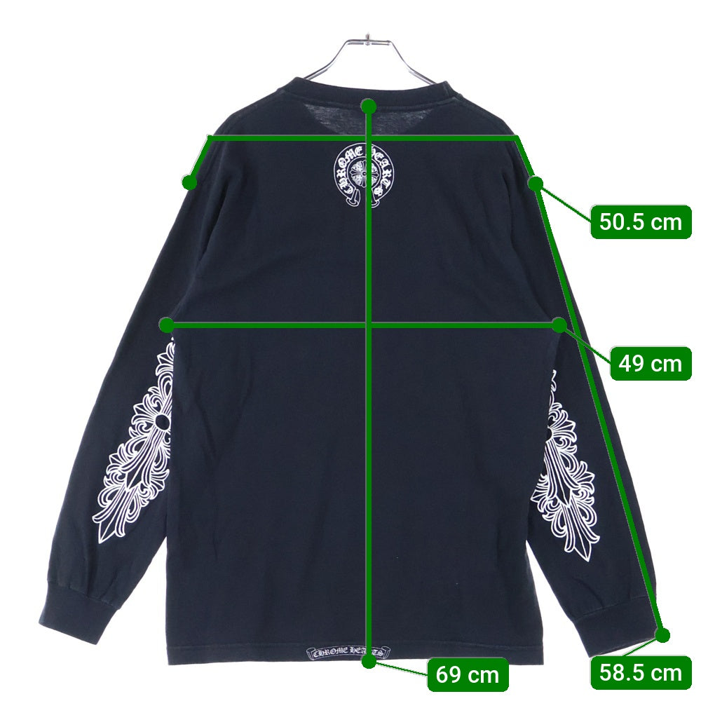 CHROME HEARTS(クロムハーツ) OLD Dagger Logo Print Long TEE オールドモデル フロントダガーロゴ 袖フローラルプリント 長袖Tシャツ カットソー ブラック/ホワイト