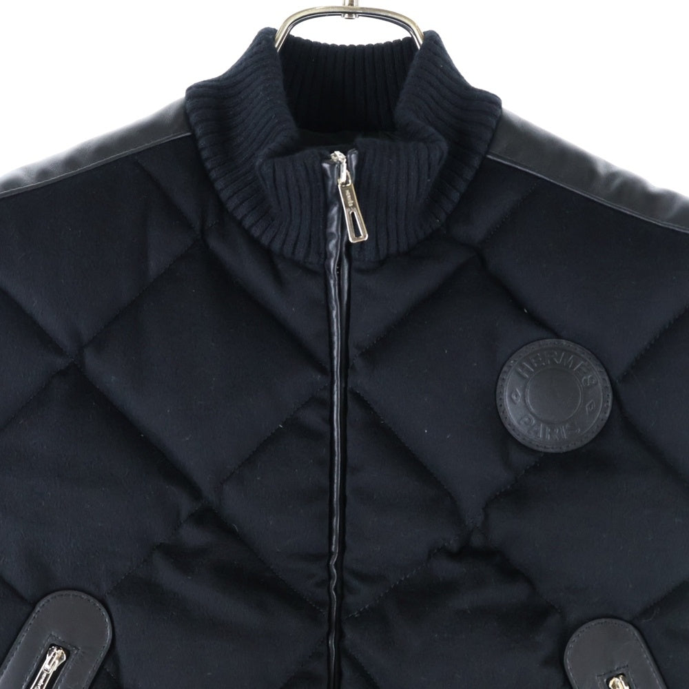 HERMES(エルメス) レザーセリエワッペン付き カシミヤ ショート丈 ダウンベスト レディース ブラック