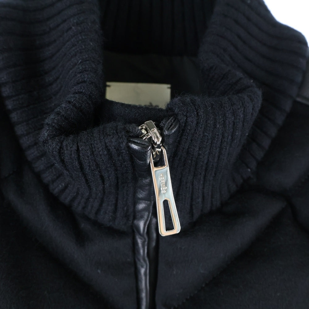 HERMES(エルメス) レザーセリエワッペン付き カシミヤ ショート丈 ダウンベスト レディース ブラック