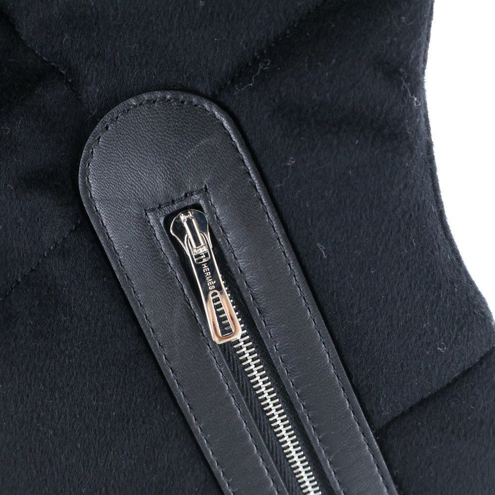 HERMES(エルメス) レザーセリエワッペン付き カシミヤ ショート丈 ダウンベスト レディース ブラック