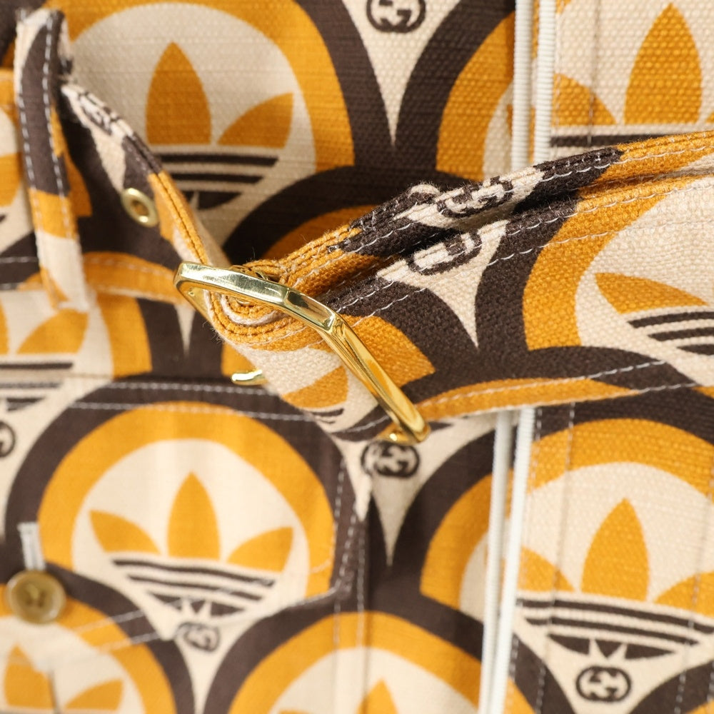 GUCCI(グッチ) 22SS ×adidas アディダス インターロッキングG トレフォイルロゴ 半袖シャツ オレンジ/ベージュ 701814 ZAIXM