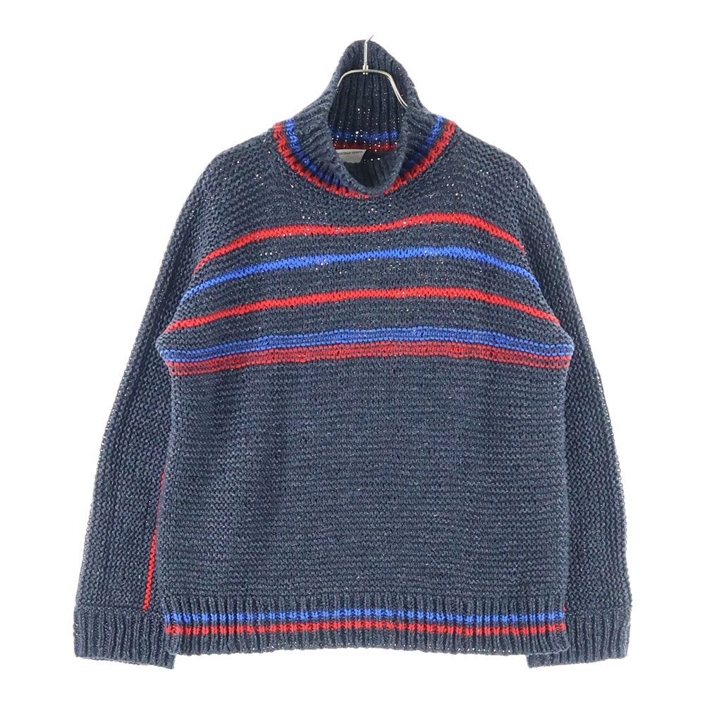 BOTTEGA VENETA(ボッテガヴェネタ) リネン混 ヘビーニット ナイネックボーダーセーター グレー 737746 V2RH0