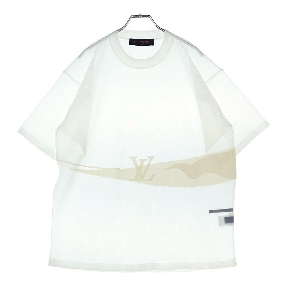 LOUIS VUITTON(ルイヴィトン) カシミヤ LV ロゴ ジャガード シースルー メッシュ半袖Tシャツ ホワイト HGN74WJYL