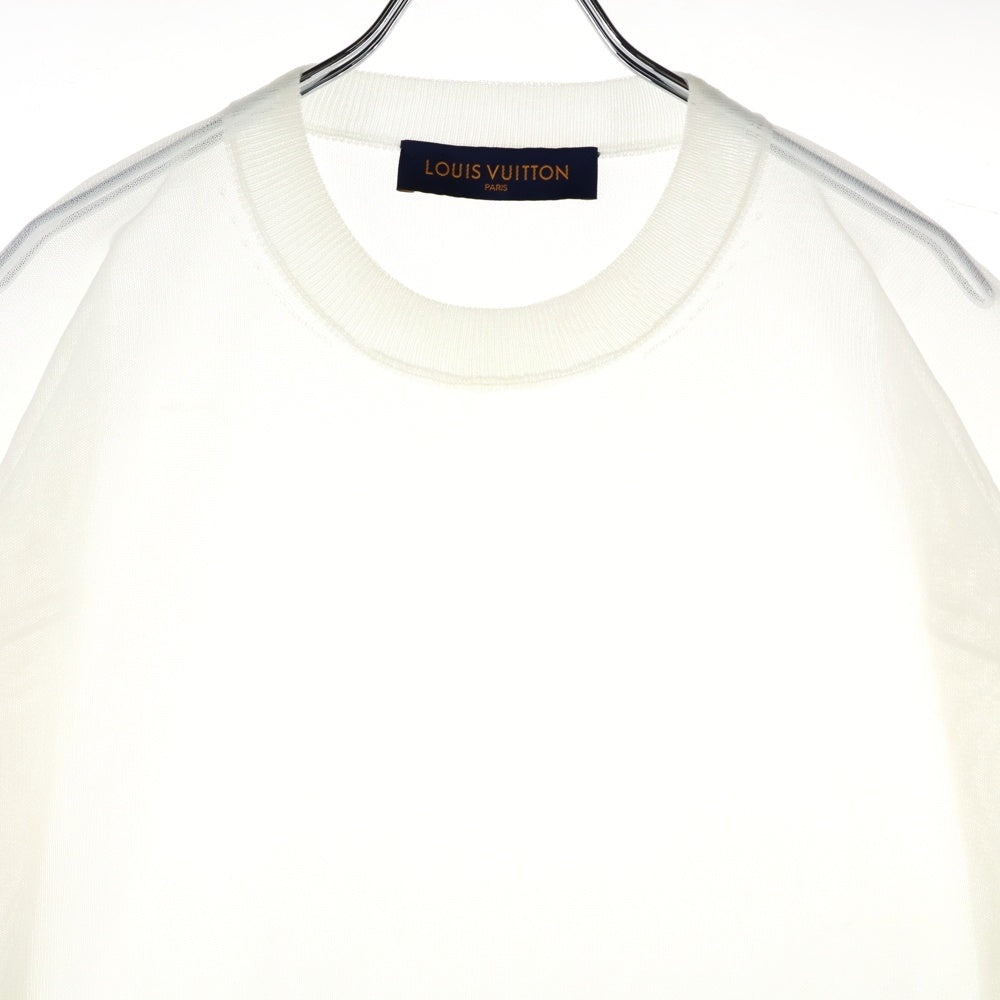 LOUIS VUITTON(ルイヴィトン) カシミヤ LV ロゴ ジャガード シースルー メッシュ半袖Tシャツ ホワイト HGN74WJYL
