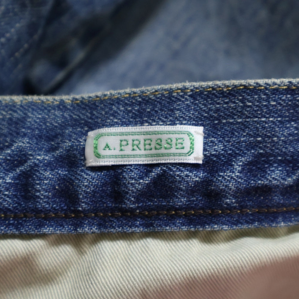 A.PRESSE(アプレッセ) No.22 Washed Wide Denim Pants ウォッシュド加工 ストレート デニムパンツ インディゴ AP-4003