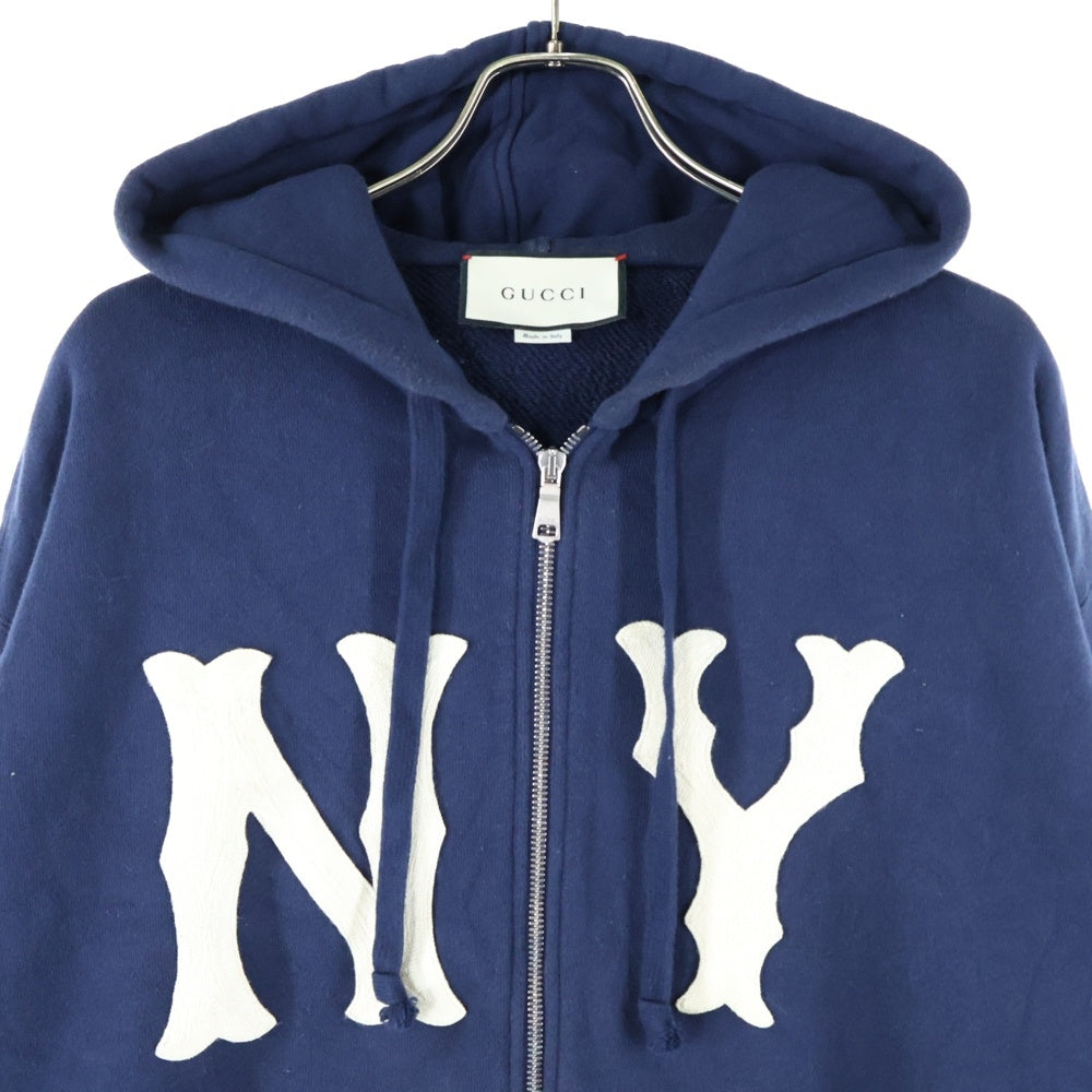 GUCCI(グッチ) 18AW ×MLB NY ニューヨーク ヤンキース フロント刺繍 ジップアップパーカー ネイビー 519681 X9Y96