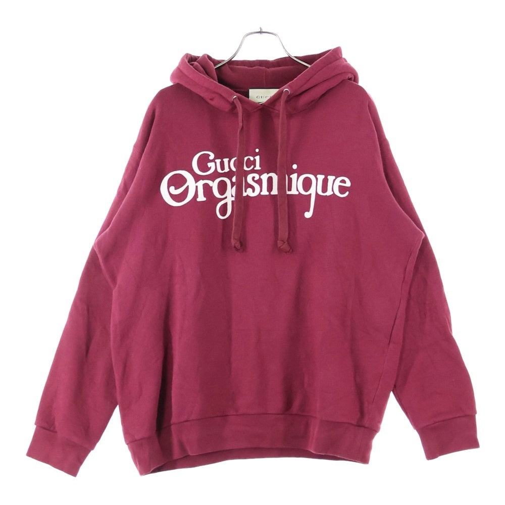 GUCCI(グッチ) 20SS Orgasmique Sweat Hoodie フロントロゴプリント コットン プルオーバーパーカー ボルドー 623244 XJCK0