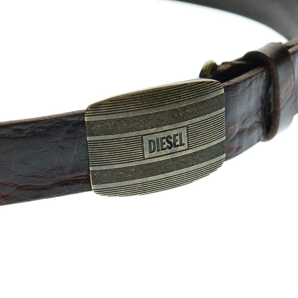 DIESEL(ディーゼル) ロゴプレートバックル レザー ベルト ブラウン X10435 PS201
