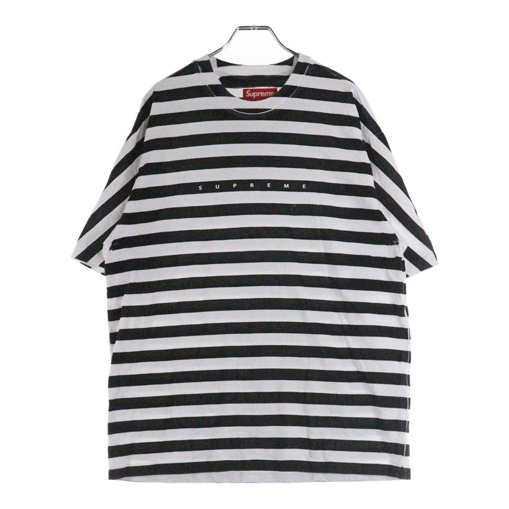 SUPREME(シュプリーム) 18SS Bar Stripe Tee バーストライプ ボーダー ロゴ刺繍 クルーネック半袖Tシャツ カットソー ブラック/ホワイト