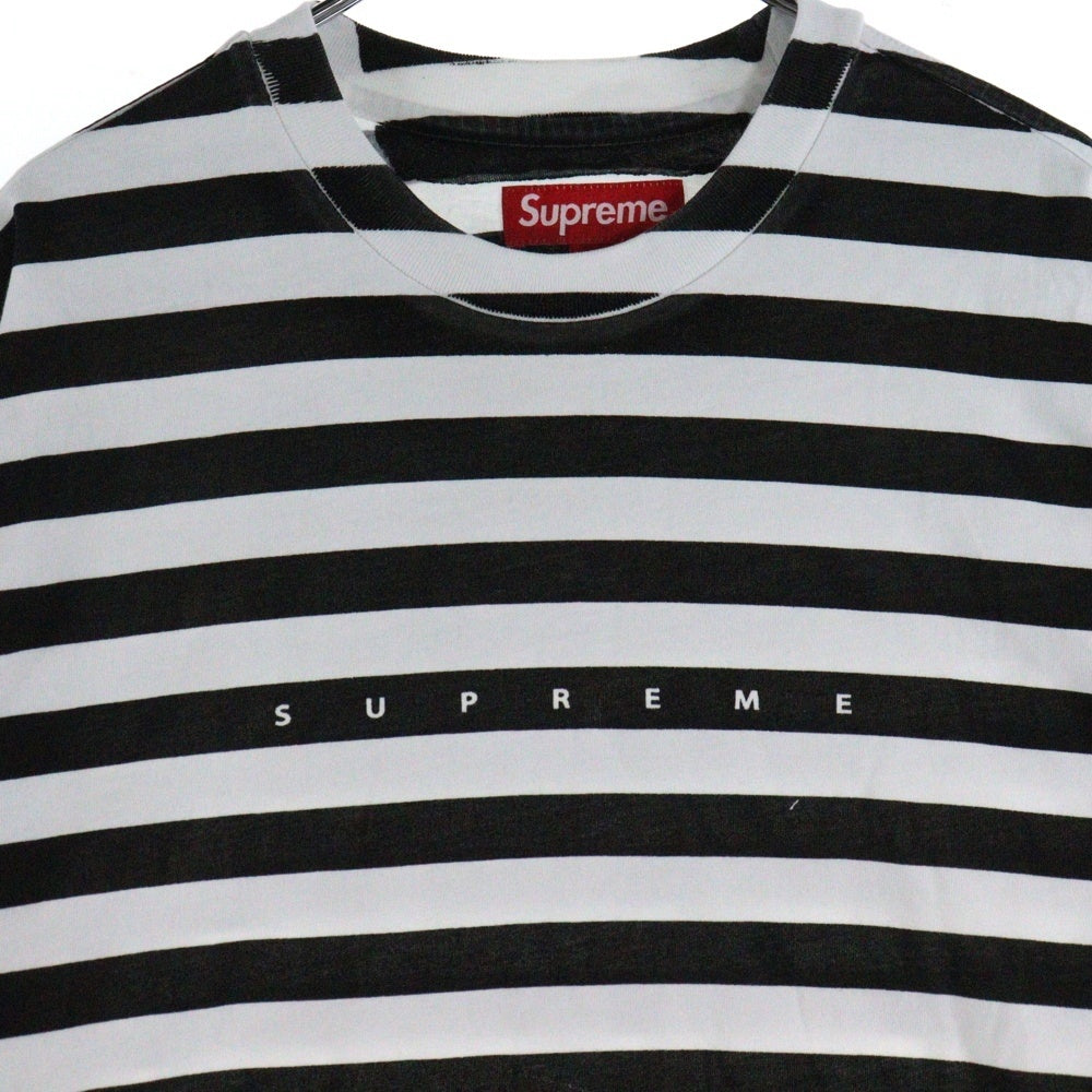 SUPREME(シュプリーム) 18SS Bar Stripe Tee バーストライプ ボーダー ロゴ刺繍 クルーネック半袖Tシャツ カットソー ブラック/ホワイト