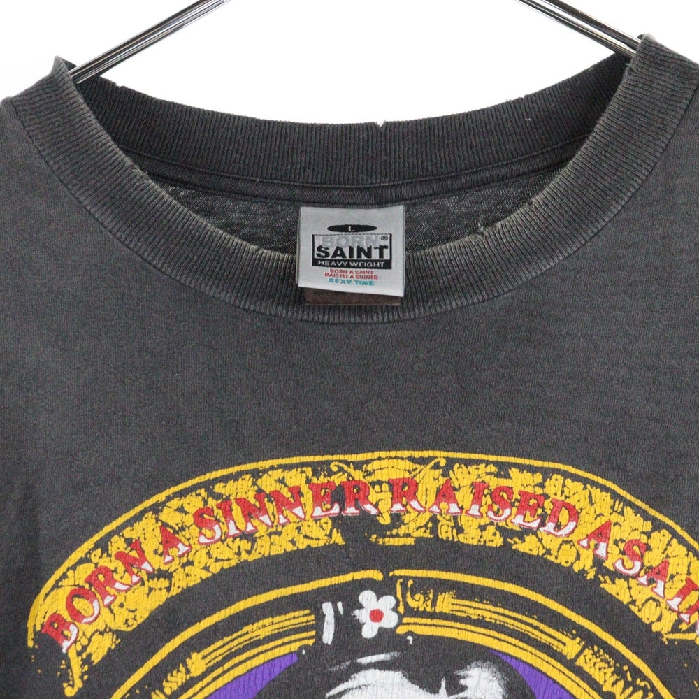 SAINT MICHAEL(セントマイケル) 24AW BORN & RAISED ボーンアンドレイズド クルーネック 長袖カットソー Tシャツ グレー SM-YS1-0000-C40