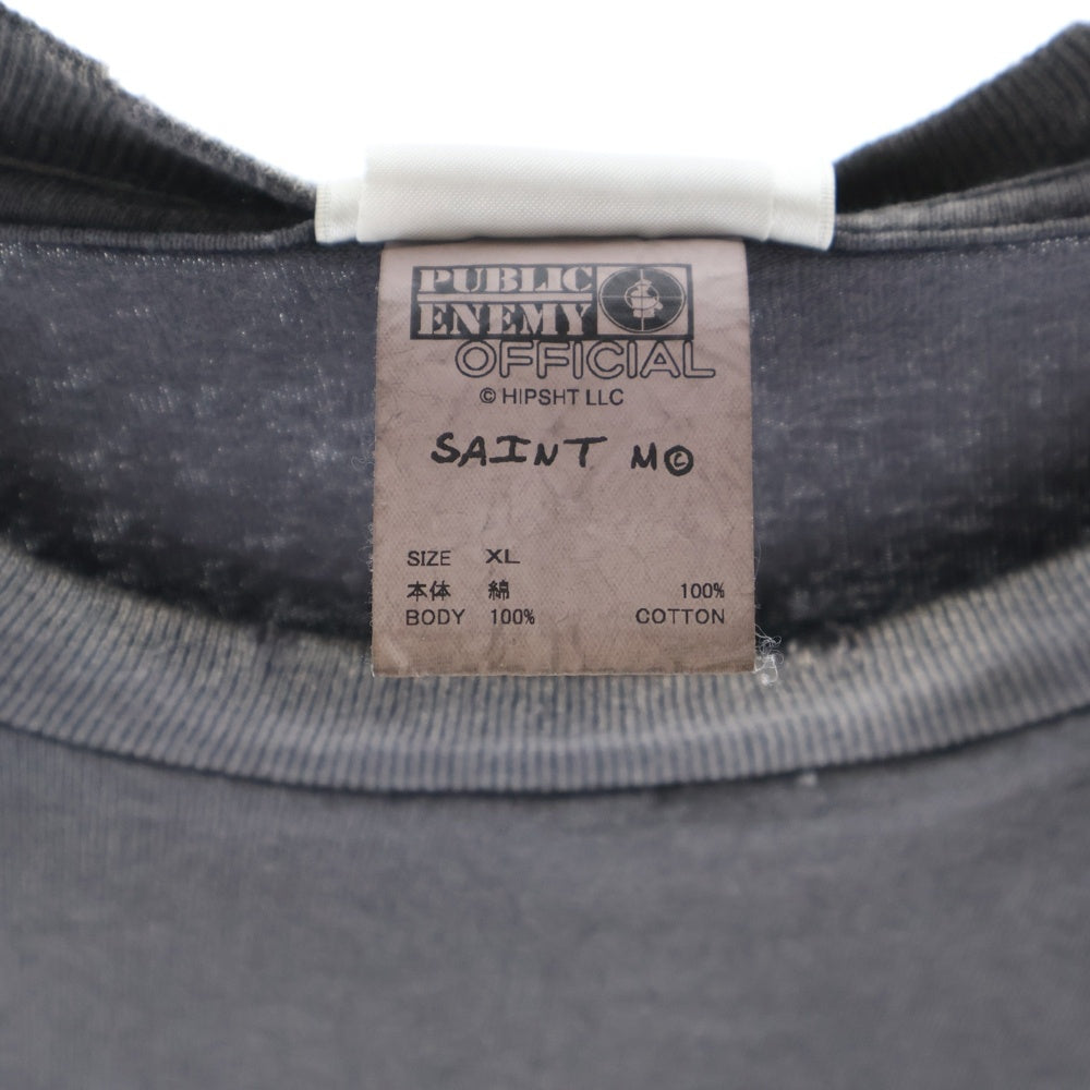 SAINT MICHAEL(セントマイケル) 24AW PUBLIC ENEMY PESS TEE 両面プリント クルーネック 半袖Tシャツ ブラック SM-YS1-0000-C18