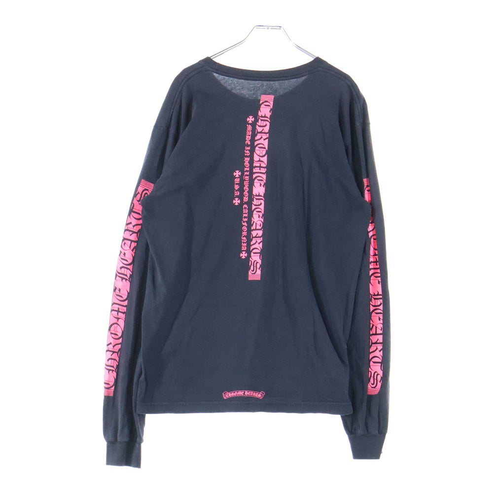 CHROME HEARTS(クロムハーツ) NEON STRIPE LOGO ネオンストライプロゴプリント クルーネック 長袖Tシャツ ブラック