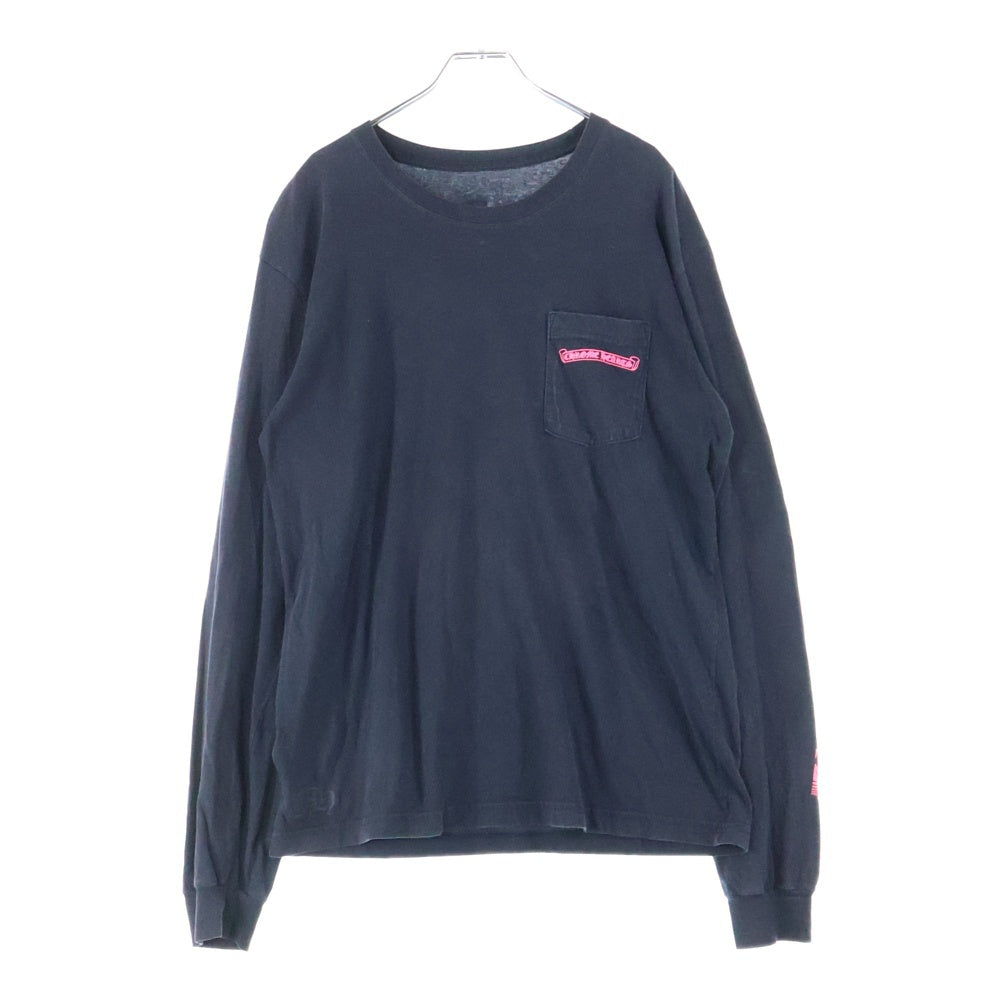 CHROME HEARTS(クロムハーツ) NEON STRIPE LOGO ネオンストライプロゴプリント クルーネック 長袖Tシャツ ブラック