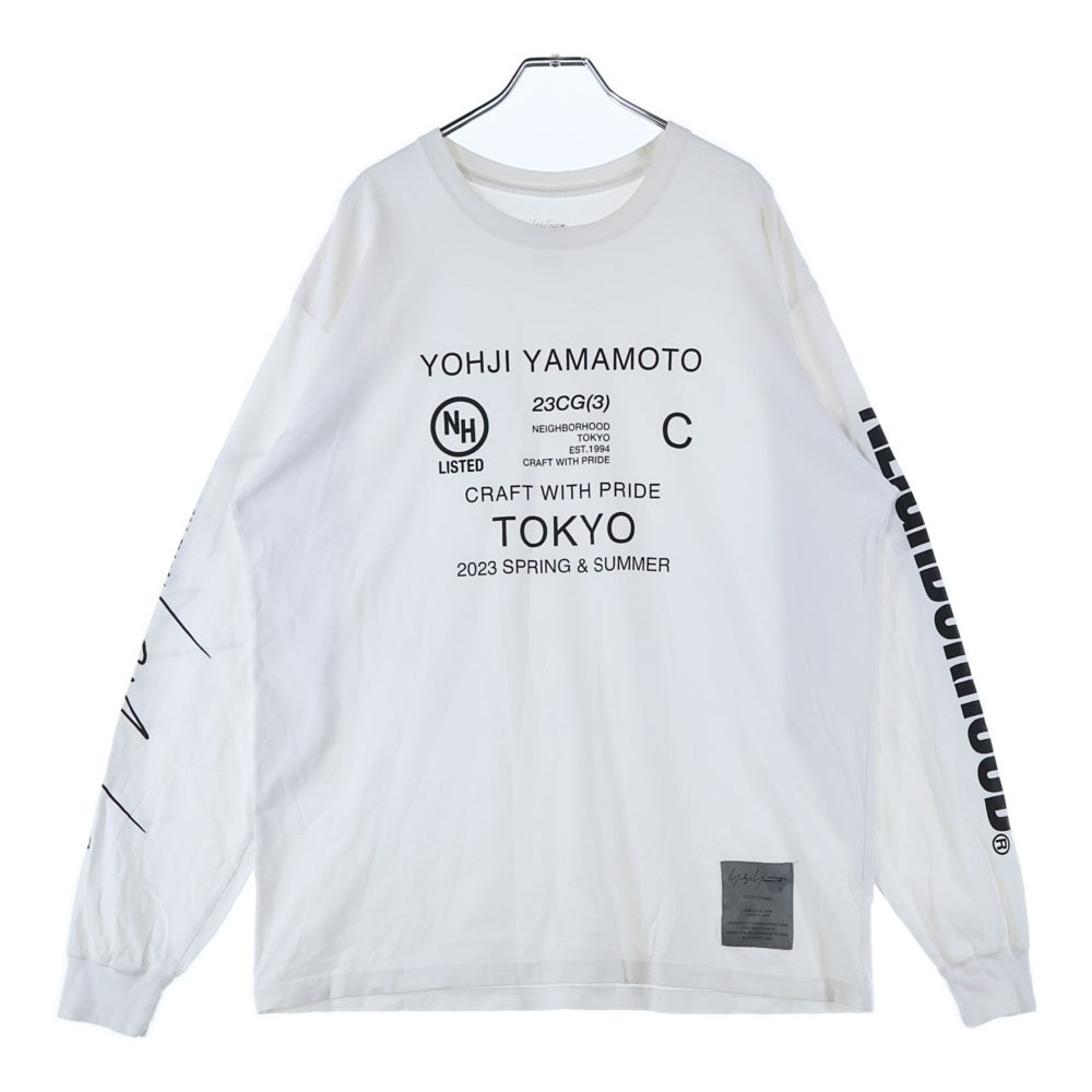 Yohji Yamamoto(ヨウジヤマモト) 23SS xNEIGHBORHOOD YN CREW NECK LS プリント 長袖カットソー ホワイト HZ-T63-288