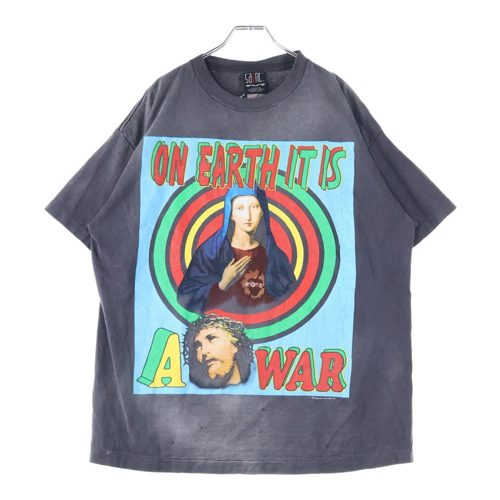 SAINT MICHAEL(セントマイケル) SM-YS8-0000-002 24SS TEE ON EARTH Tシャツ カットソー 半袖 プリント ヴィンテージ加工 ブラック