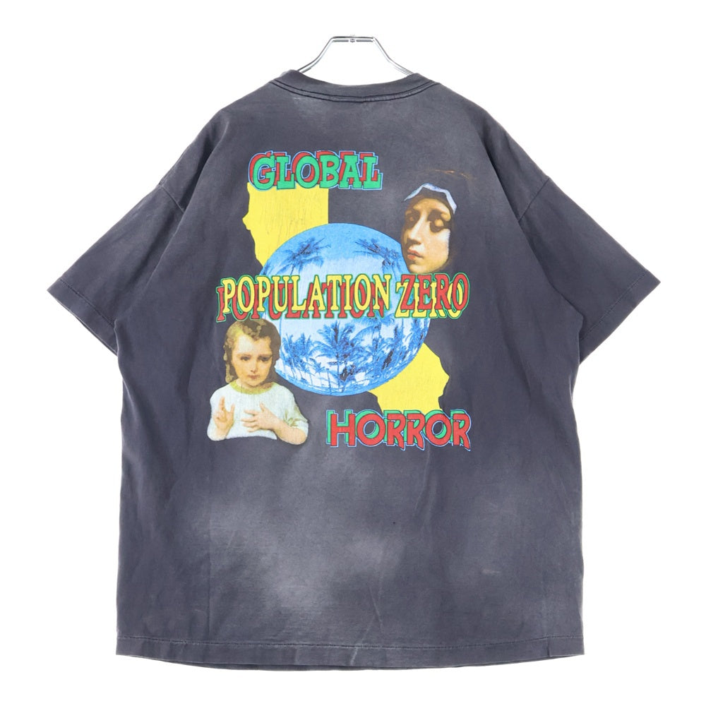 SAINT MICHAEL(セントマイケル) SM-YS8-0000-002 24SS TEE ON EARTH Tシャツ カットソー 半袖 プリント ヴィンテージ加工 ブラック