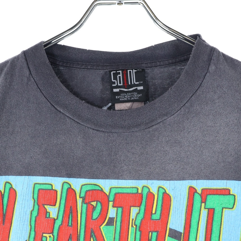 SAINT MICHAEL(セントマイケル) SM-YS8-0000-002 24SS TEE ON EARTH Tシャツ カットソー 半袖 プリント ヴィンテージ加工 ブラック