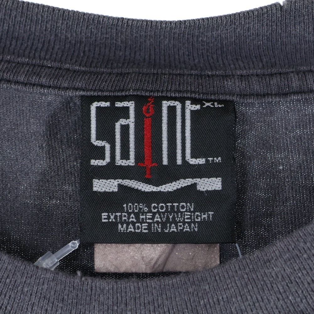 SAINT MICHAEL(セントマイケル) SM-YS8-0000-002 24SS TEE ON EARTH Tシャツ カットソー 半袖 プリント ヴィンテージ加工 ブラック