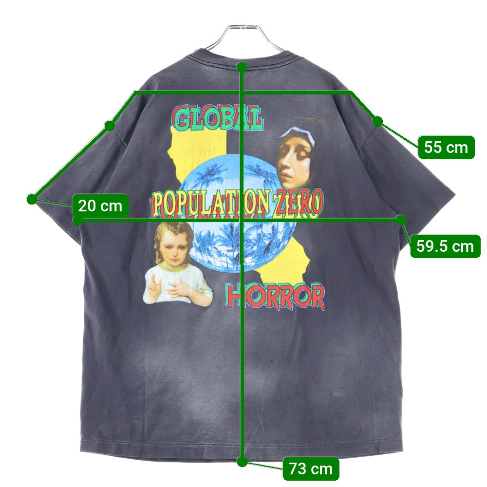 SAINT MICHAEL(セントマイケル) SM-YS8-0000-002 24SS TEE ON EARTH Tシャツ カットソー 半袖 プリント ヴィンテージ加工 ブラック