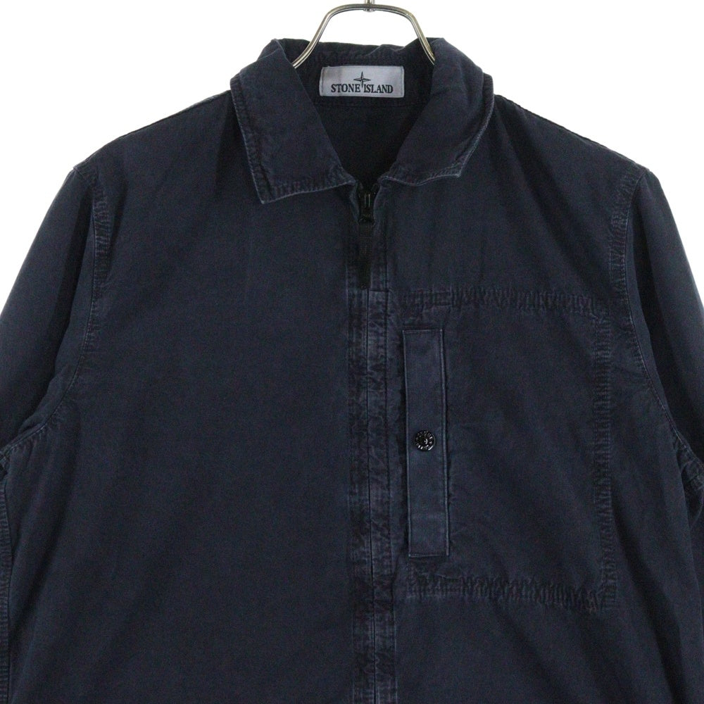 STONE ISLAND(ストーンアイランド) Cotton Shirt コットン シャツジャケット ジップアップジャケット ブルゾン 袖ロゴワッペン ネイビー K1S151200032S00WN