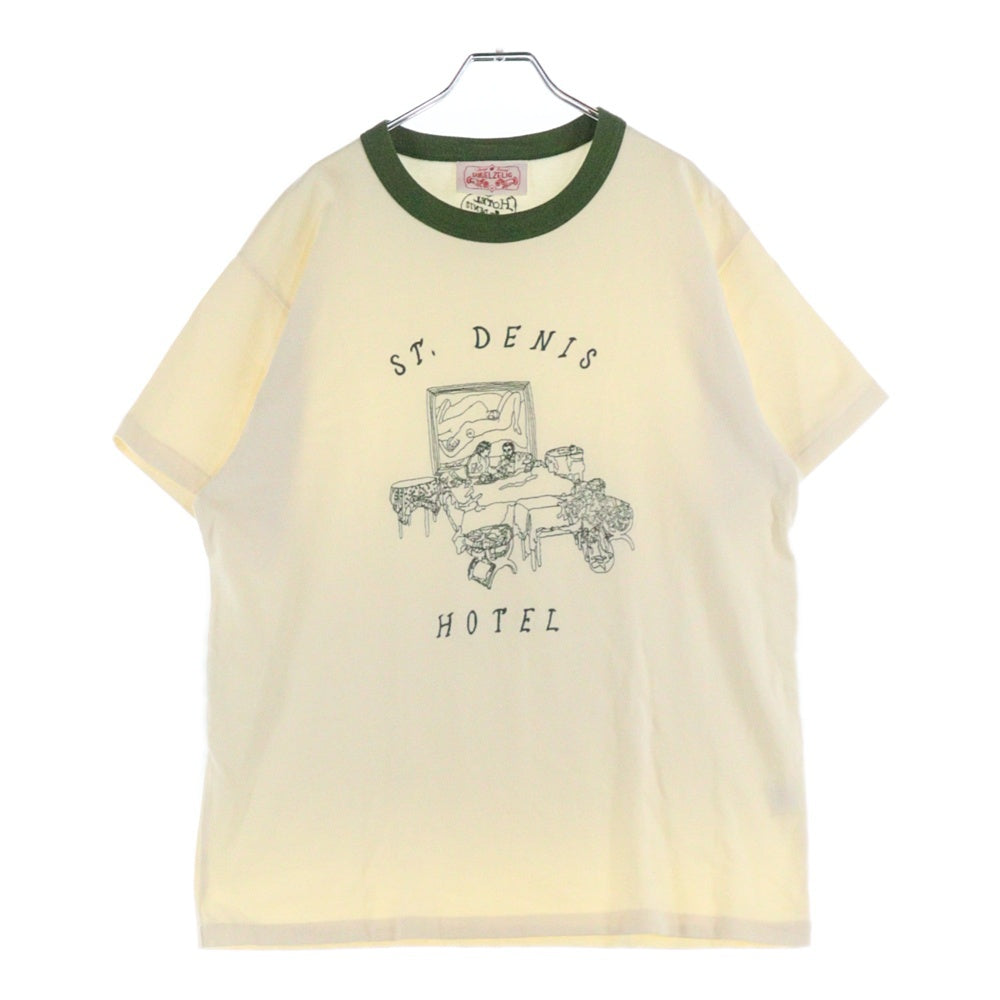 Samuel Zelig(サミュエル ゼリグ) 25SS hotel tee ホテル Tシャツ リンガーT 半袖カットソー ホワイト/グリーン