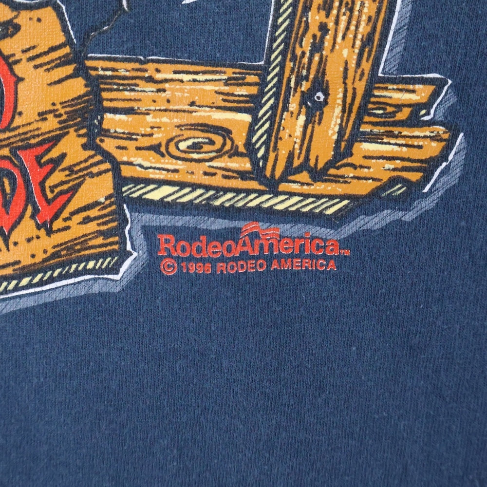VINTAGE(ヴィンテージ) 90s RODEO ATTITUDE HANES HEAVYWEIGHT ロデオアティチュード ヘインズヘビーコットン シングルステッチ 半袖 クルーネック Tシャツ ネイビー