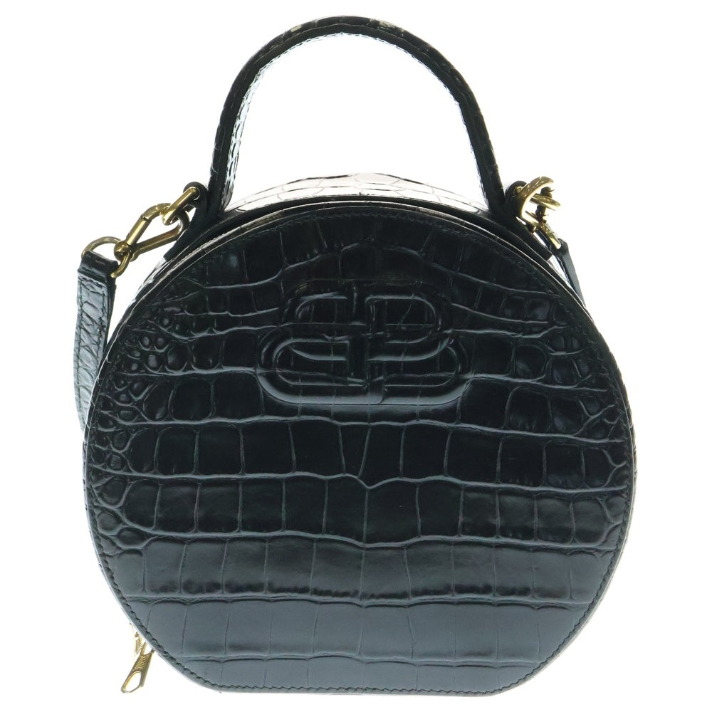 BALENCIAGA(バレンシアガ) BBロゴ レザー型押し ラウンド レディース ショルダーバッグ ブラック