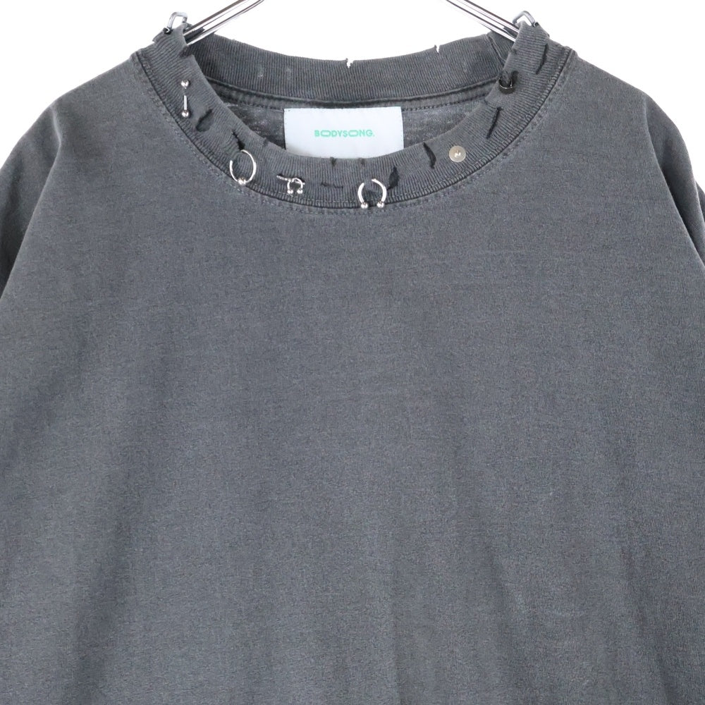 NO BRAND(ノーブランド) BODYSONG ピアッシングTシャツ 半袖カットソー コットン グレー