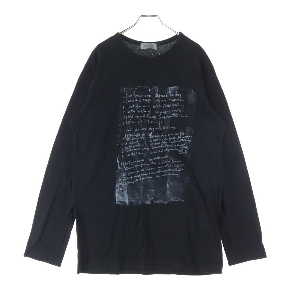 Yohji Yamamoto POUR HOMME(ヨウジヤマモト プールオム) 22AW コーマ天竺 顔料プリント ロングスリーブTシャツ 長袖カットソー フロントプリント ブラック HE-T40-084