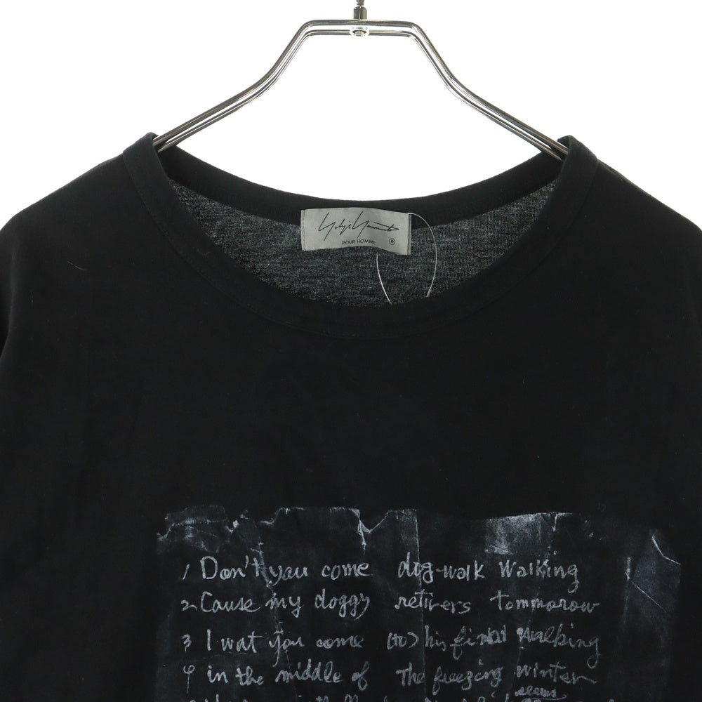 Yohji Yamamoto POUR HOMME(ヨウジヤマモト プールオム) 22AW コーマ天竺 顔料プリント ロングスリーブTシャツ 長袖カットソー フロントプリント ブラック HE-T40-084