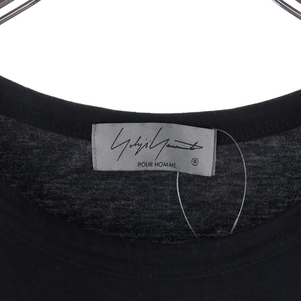 Yohji Yamamoto POUR HOMME(ヨウジヤマモト プールオム) 22AW コーマ天竺 顔料プリント ロングスリーブTシャツ 長袖カットソー フロントプリント ブラック HE-T40-084