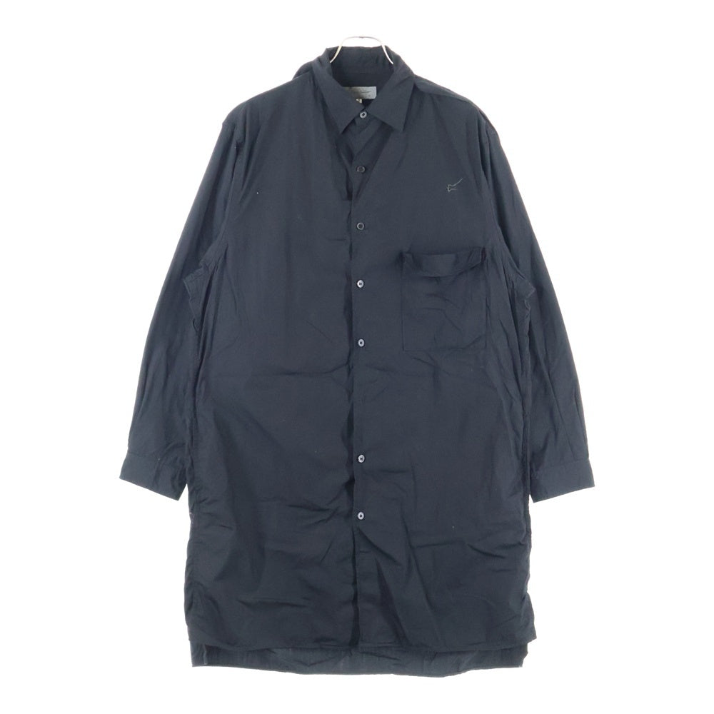Yohji Yamamoto POUR HOMME(ヨウジヤマモト プールオム) 21AW コットンシャツ ロングシャツ 長袖シャツ ネックベルト 胸ポケット ブラック HX-B55-005