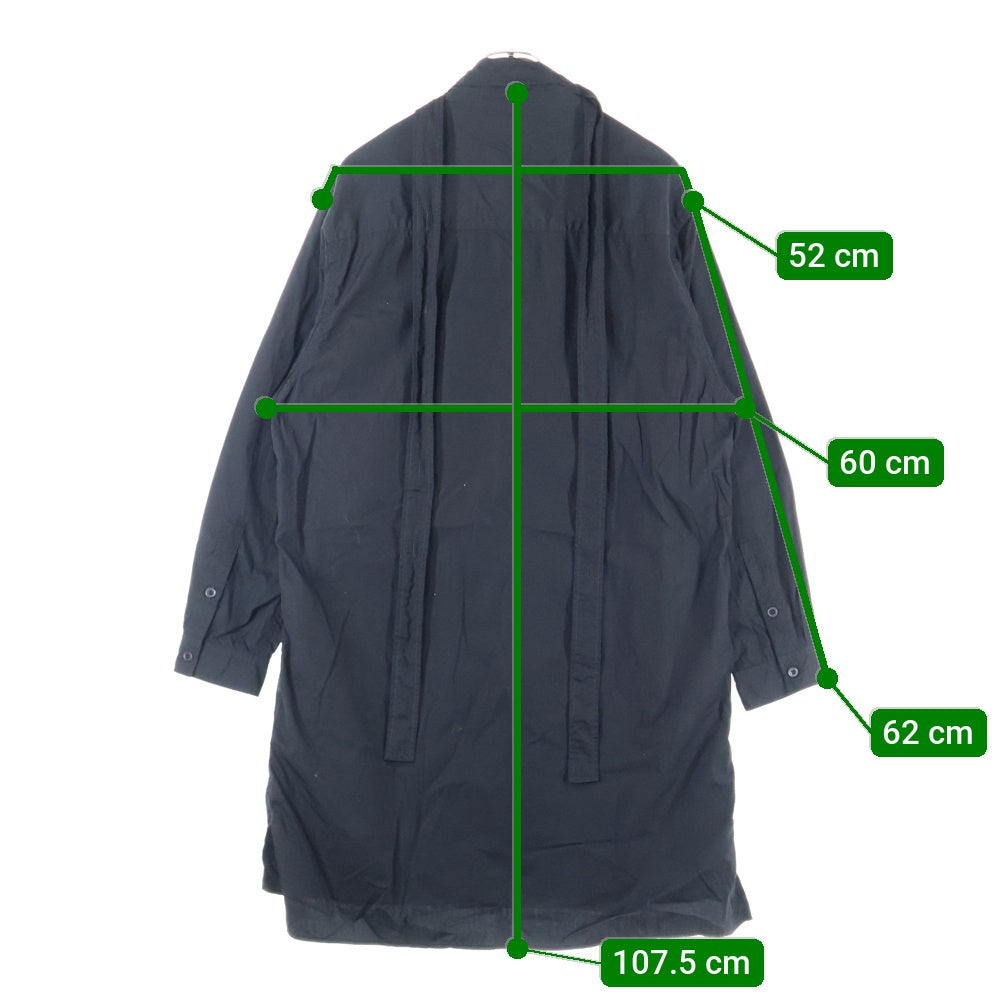 Yohji Yamamoto POUR HOMME(ヨウジヤマモト プールオム) 21AW コットンシャツ ロングシャツ 長袖シャツ ネックベルト 胸ポケット ブラック HX-B55-005