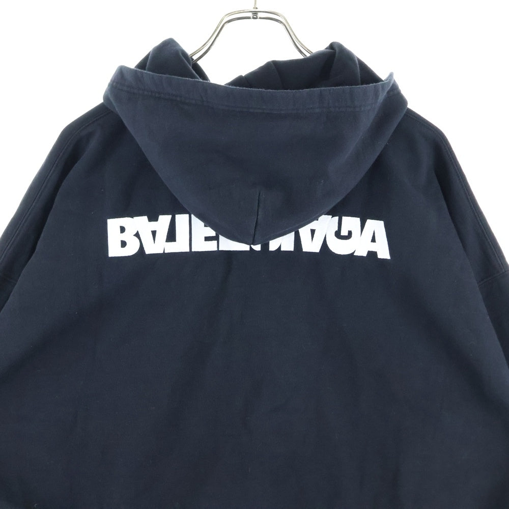 BALENCIAGA(バレンシアガ) 21AW Wide Zip Up Hoodie ターンロゴジップアップワイドパーカー ブラック 674719 TLVB4