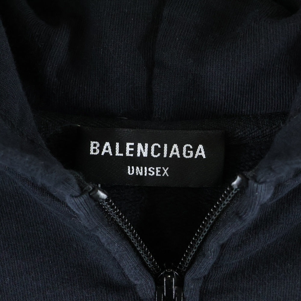 BALENCIAGA(バレンシアガ) 21AW Wide Zip Up Hoodie ターンロゴジップアップワイドパーカー ブラック 674719 TLVB4