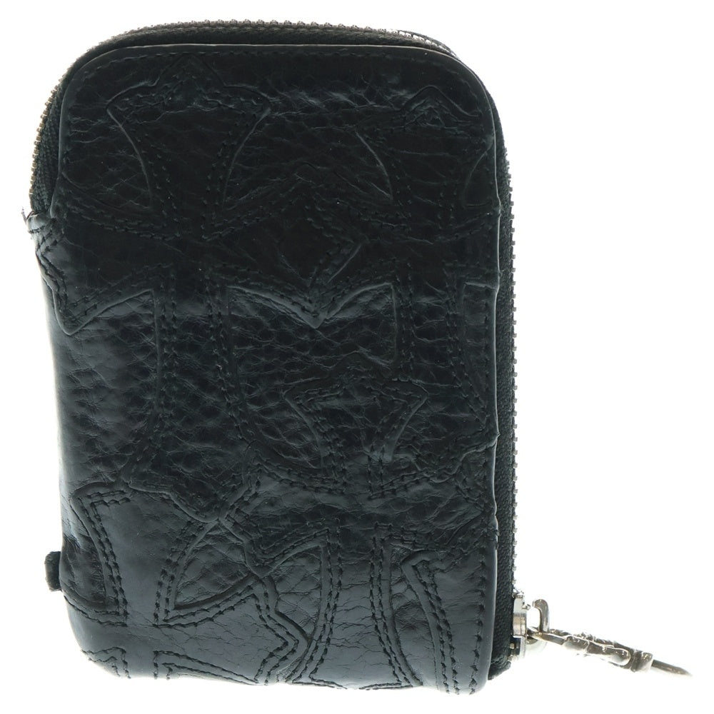 CHROME HEARTS(クロムハーツ) ONE TRILLION DLRS CEME ワン トリリオン ドルズ セメタリークロスパッチ付き ダガー ラウンド ジップ ヘビーレザー コインケース ブラック