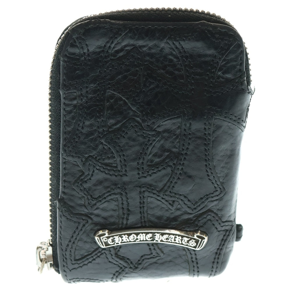 CHROME HEARTS(クロムハーツ) ONE TRILLION DLRS CEME ワン トリリオン ドルズ セメタリークロスパッチ付き ダガー ラウンド ジップ ヘビーレザー コインケース ブラック